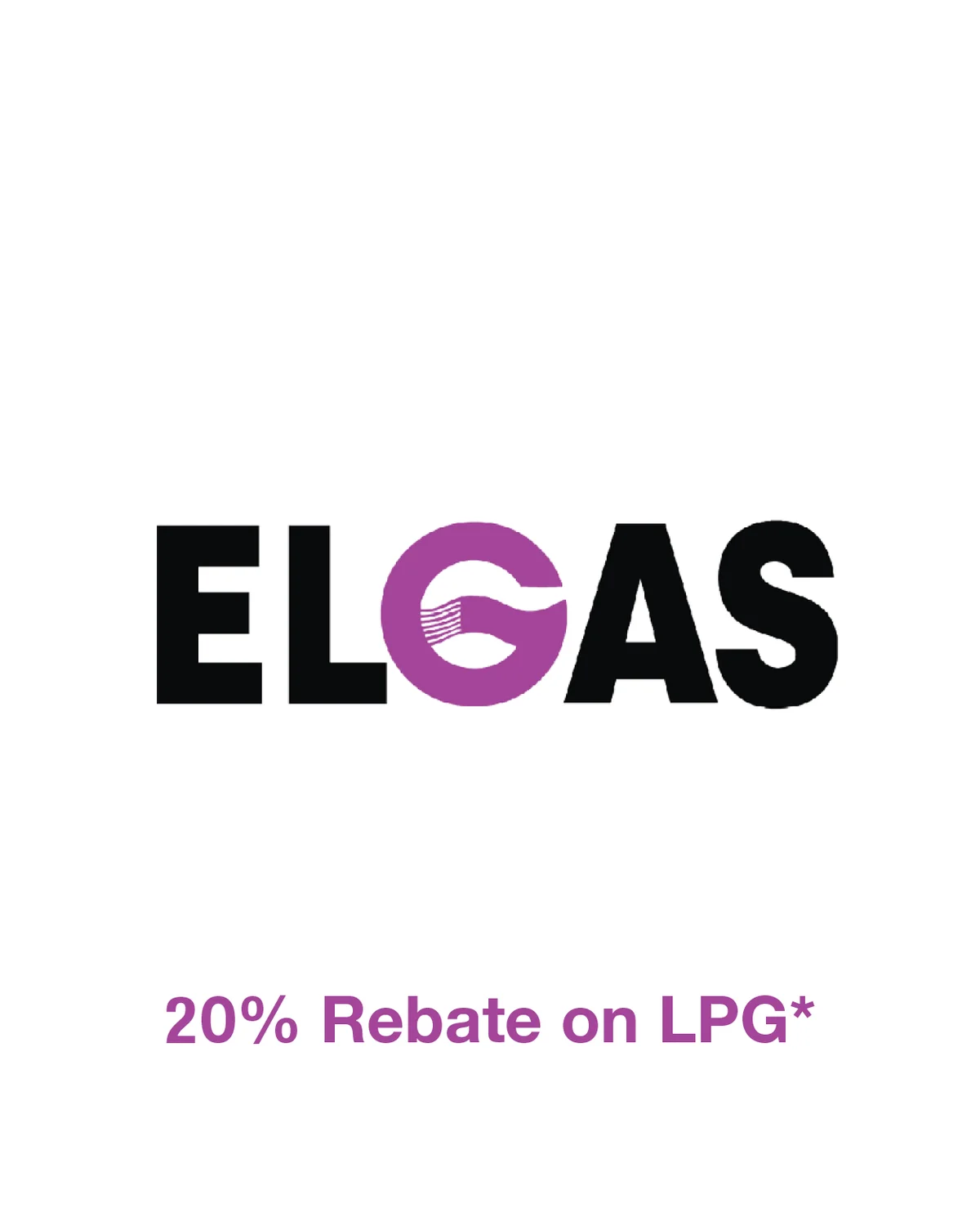 Elgas card partner deal: ELGAS logo with a purple circle around 'G' and text below offering a 20% rebate on LPG.