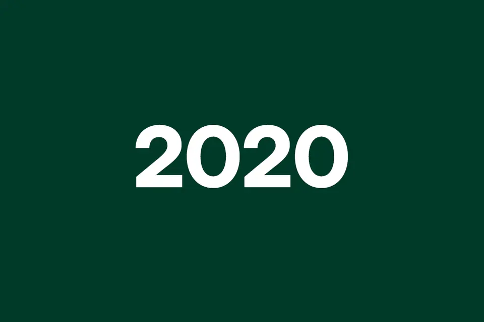 Bold white "2020" text centered on a dark green background