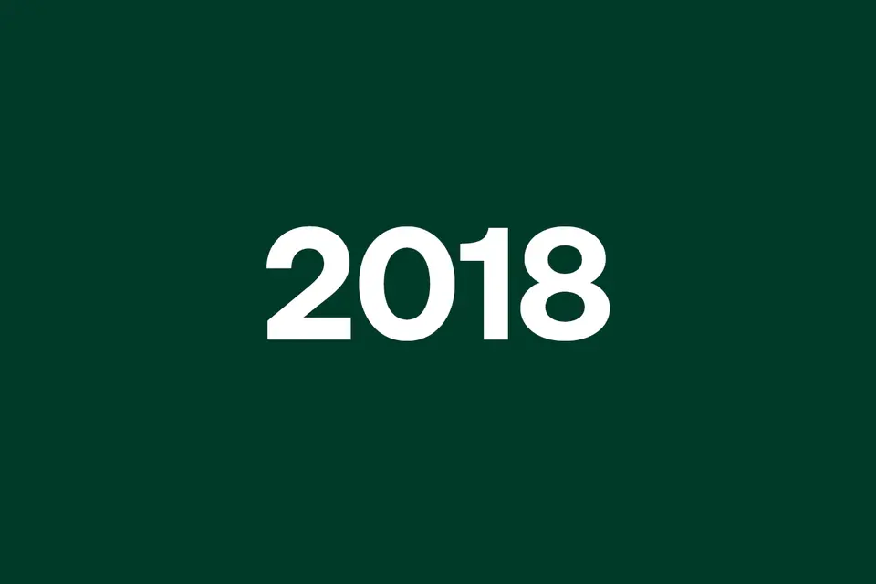 Bold white "2018" text centered on a dark green background