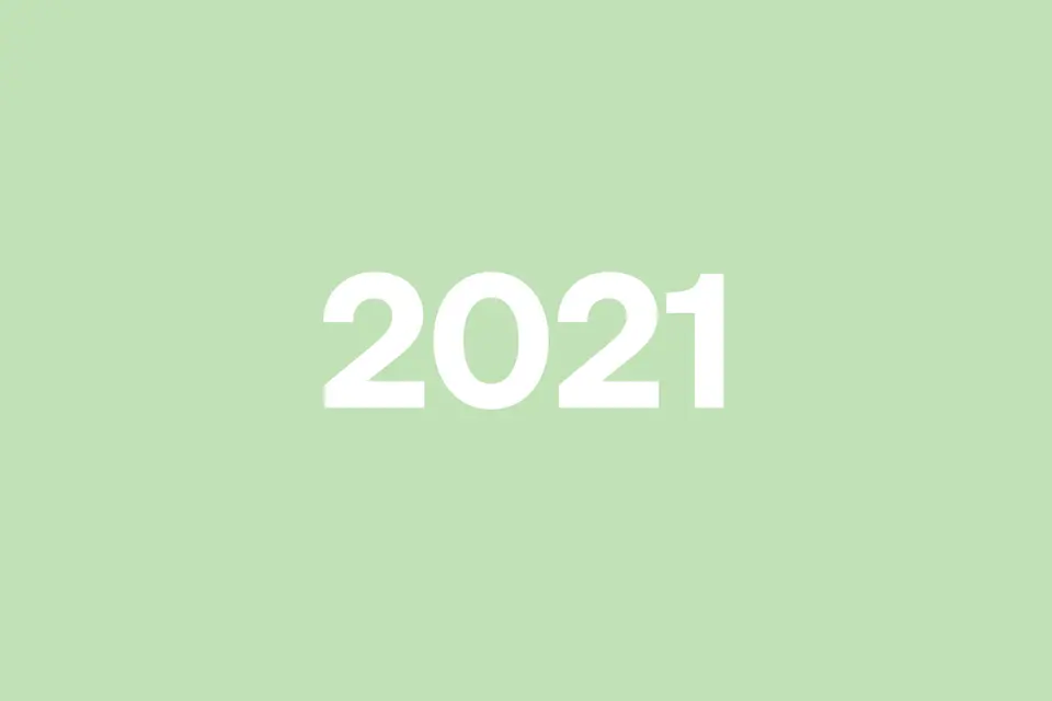 Bold white text "2021" on a light green background