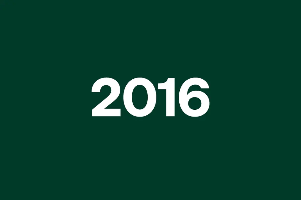 White numbers "2016" on a dark green background