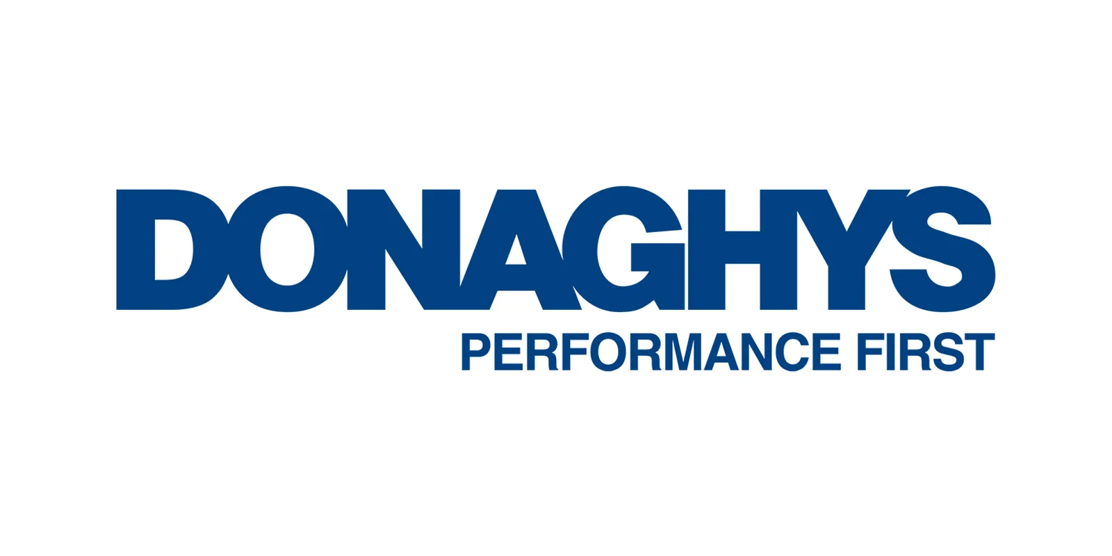 Animal health: Blue "Donaghys" logo with the tagline "Performance First" below on a white background.