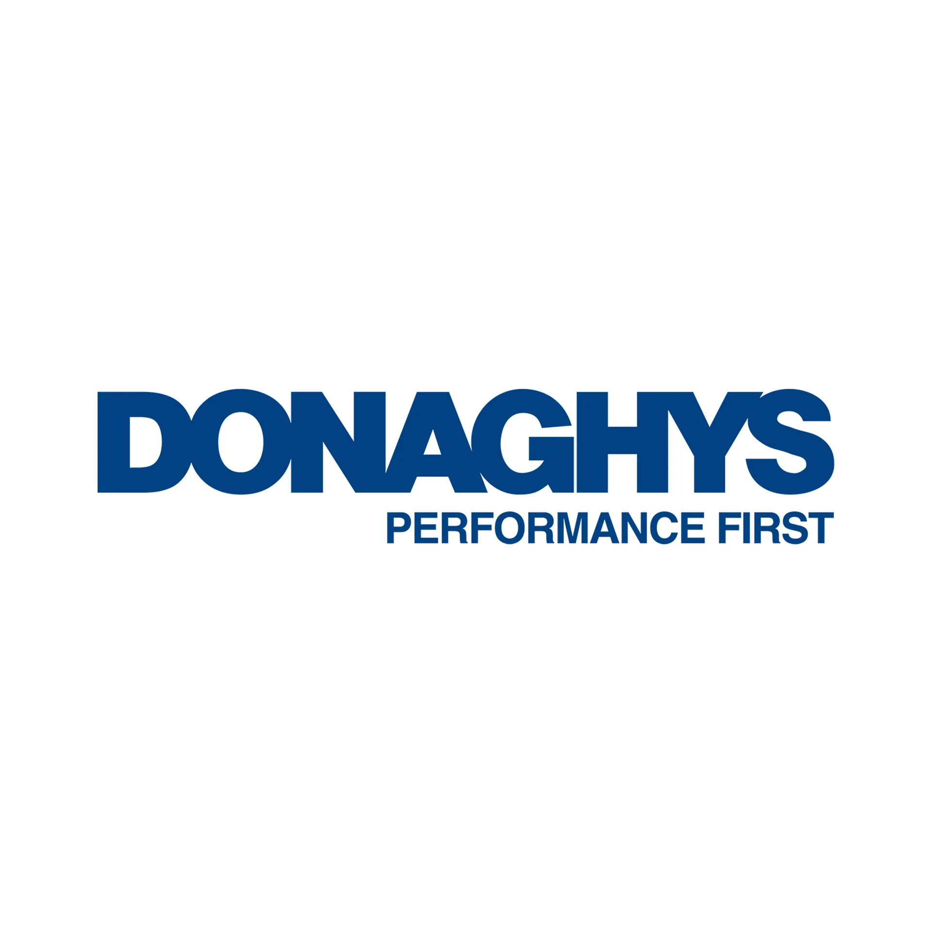 Animal health: Blue "Donaghys" logo with the tagline "Performance First" below on a white background.
