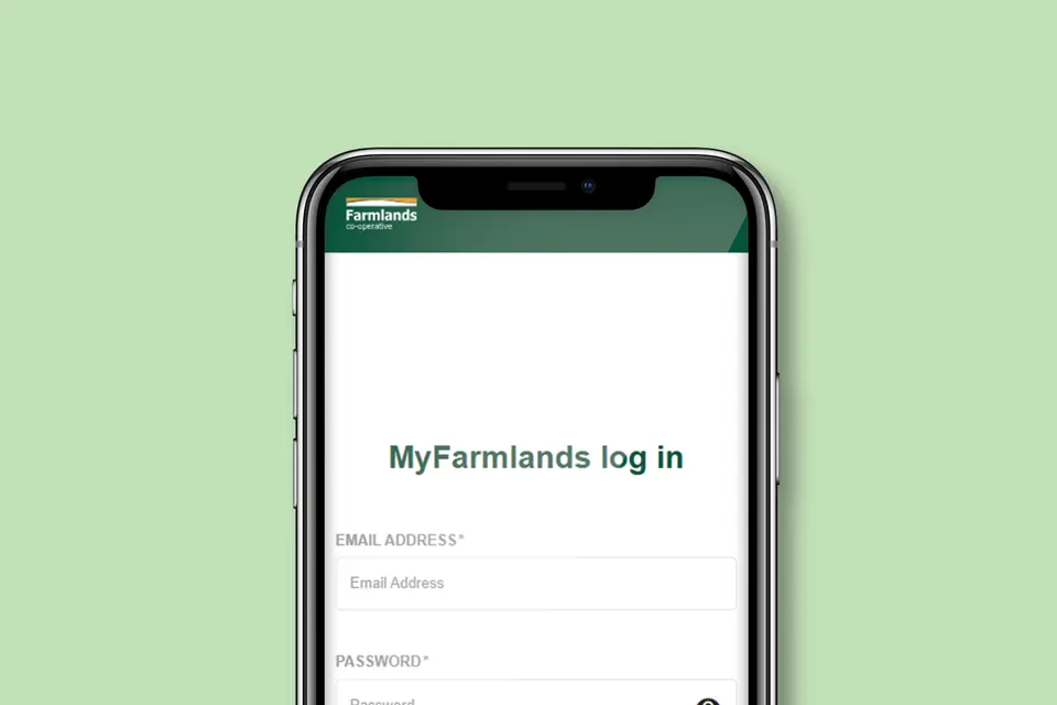 MyFarmlands login screen on a smartphone