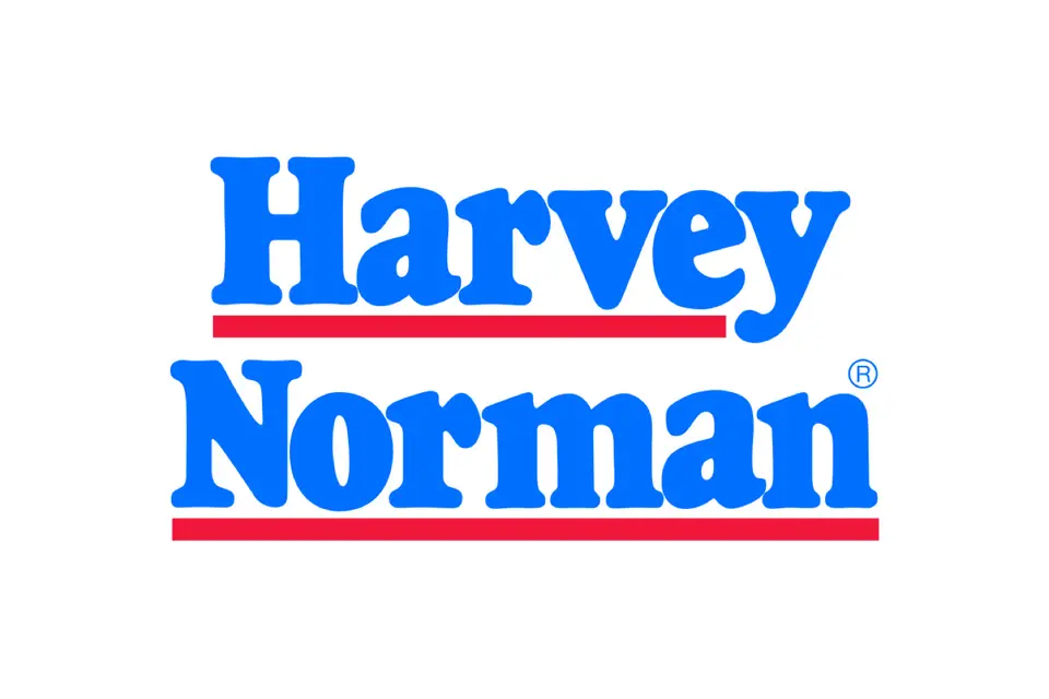Farmlands rural events: Harvey Norman logo in blue text with red underline, set against a white background.