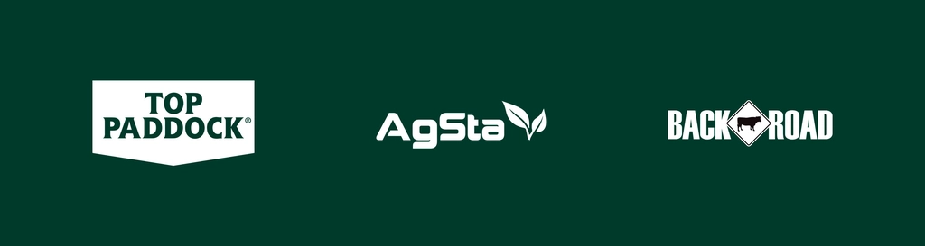 Three logos on a dark green background: "Top Paddock," "AgStar" and "Back Road".