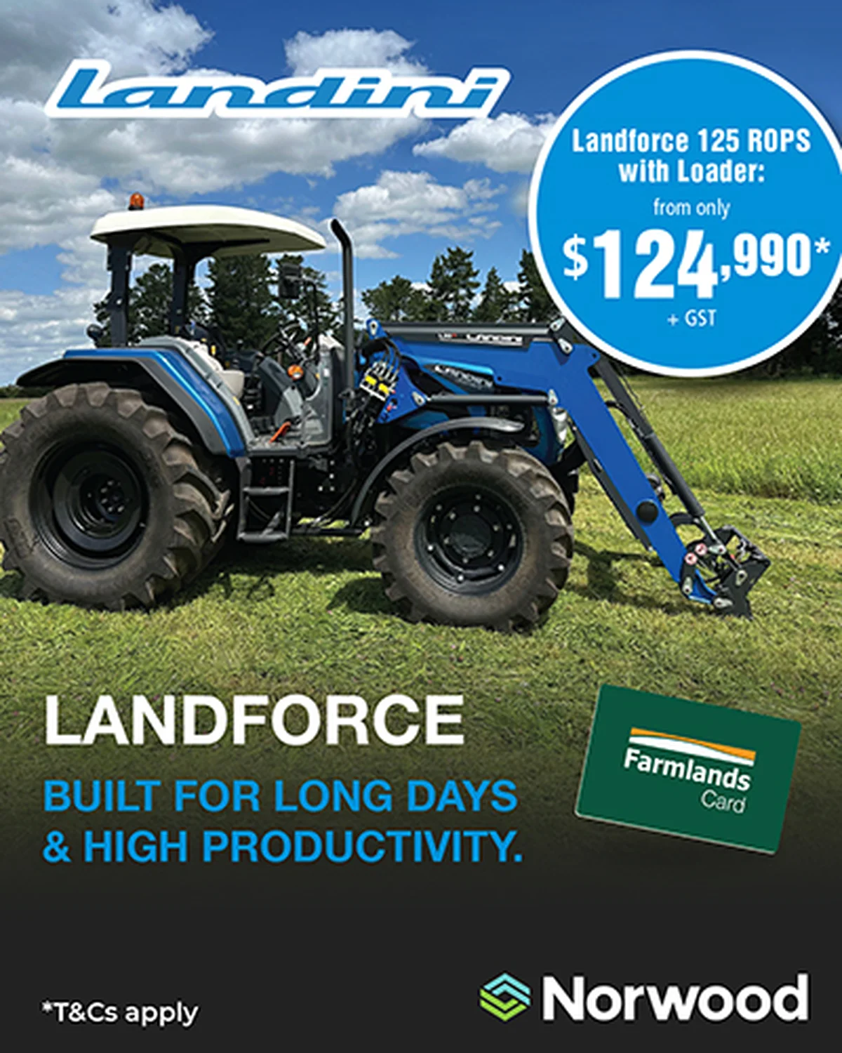 Landini Landforce 125 ROPS tractor with loader - $124,990 + GST