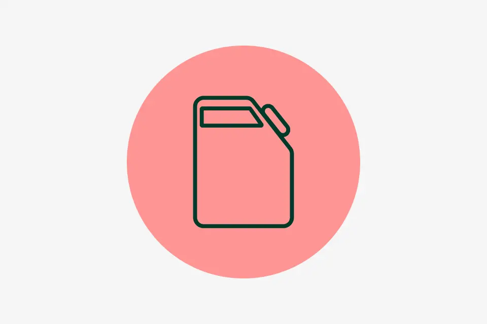 Agrecovery recycling: Icon of a jerry can outline inside a pink circle on a light gray background.